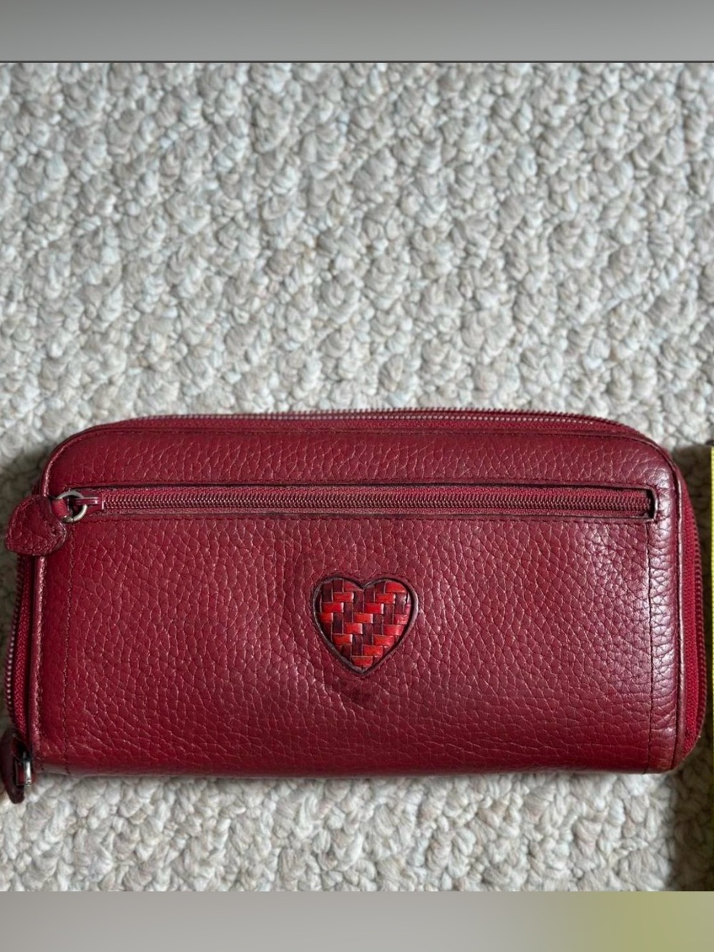 Brighton Red Leather Zip Wallet with Woven Heart